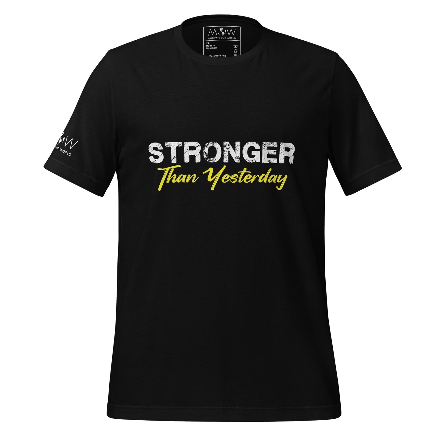 Stronger Than Yesterday Men's Motivational Black T-Shirt