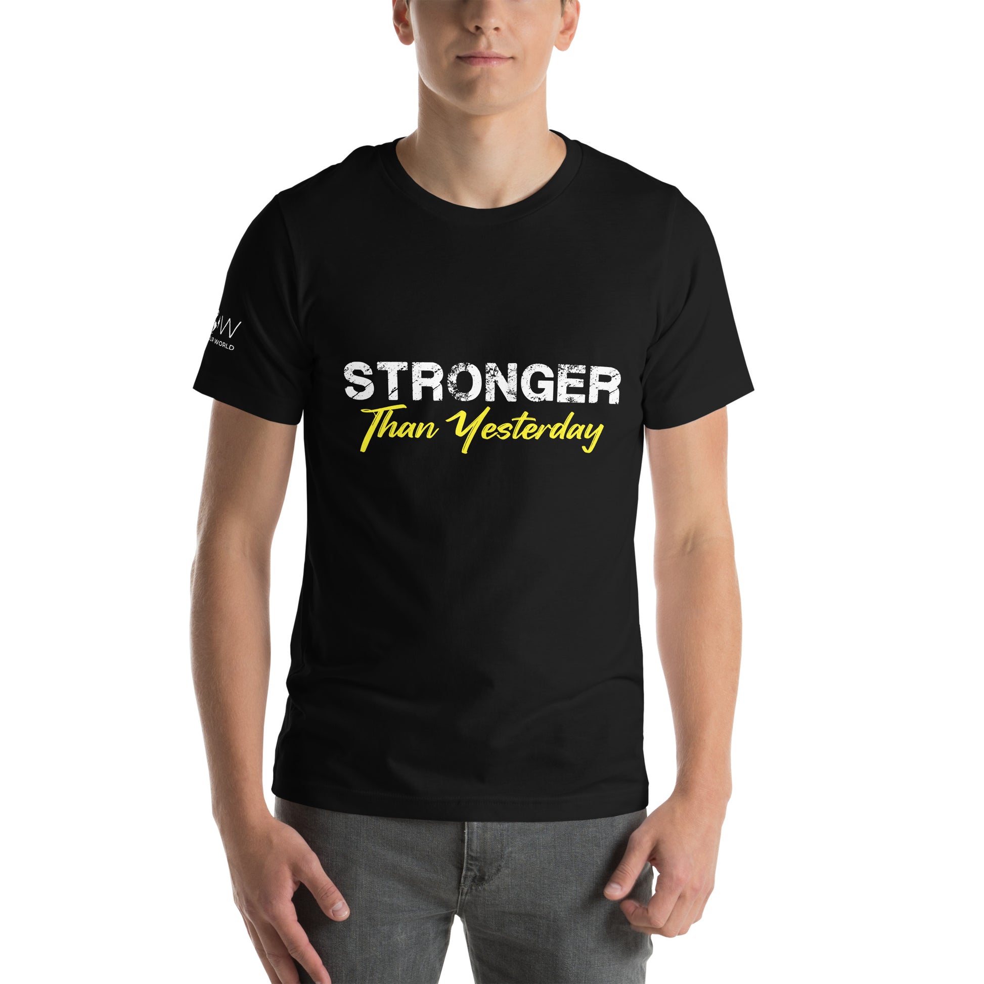 Stronger Than Yesterday Men's Motivational Black T-Shirt
