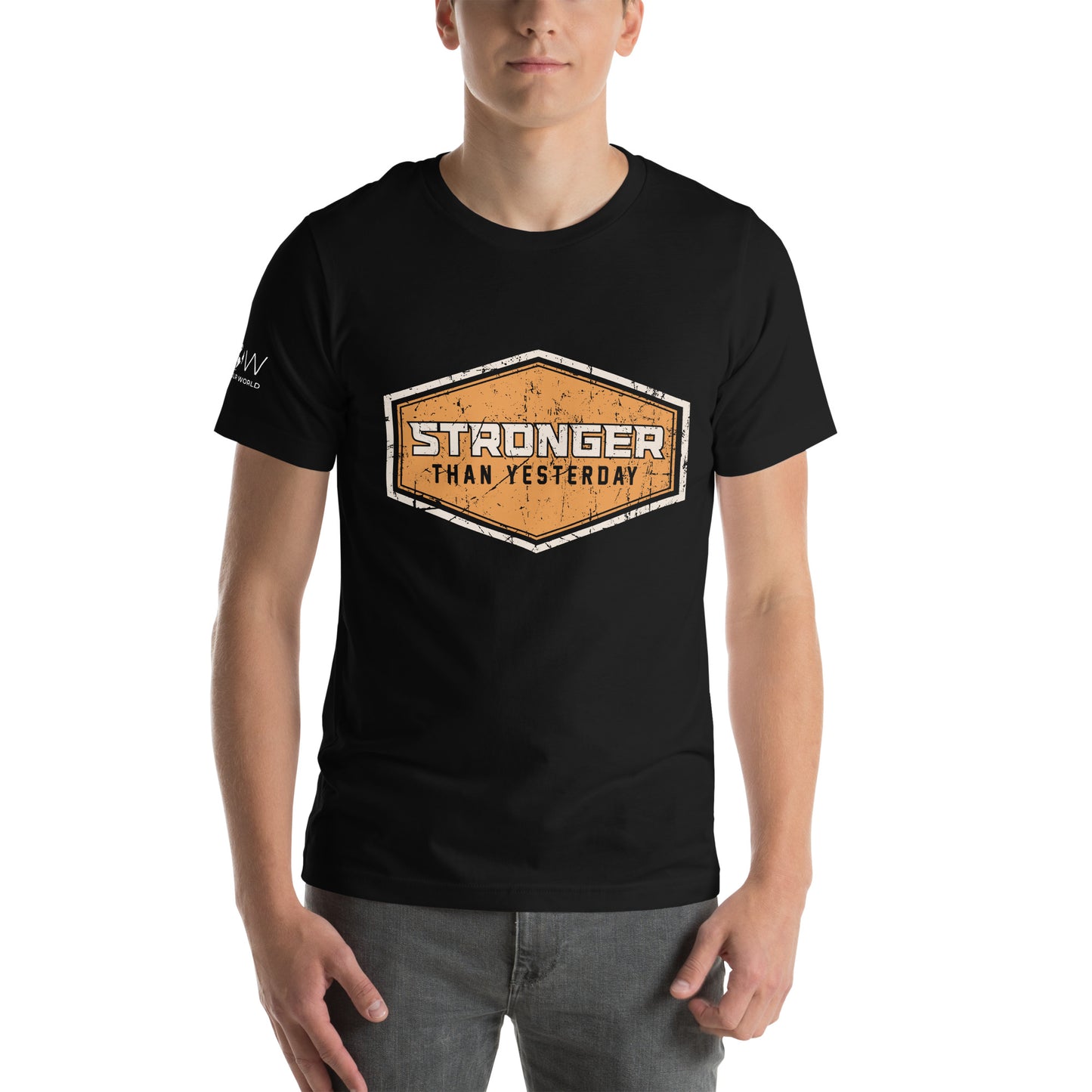 Stronger Than Yesterday Men's Motivational Black T-Shirt