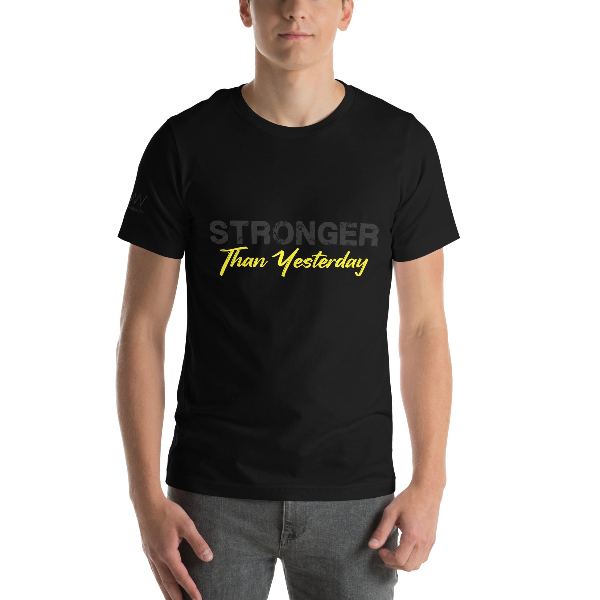 Stronger Than Yesterday Men's Motivational Black T-Shirt