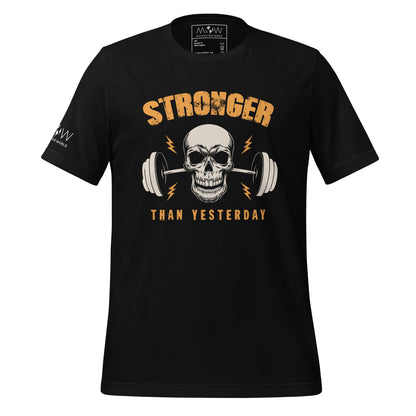 Stronger Than Yesterday Skull Men's Motivational Black T-Shirt