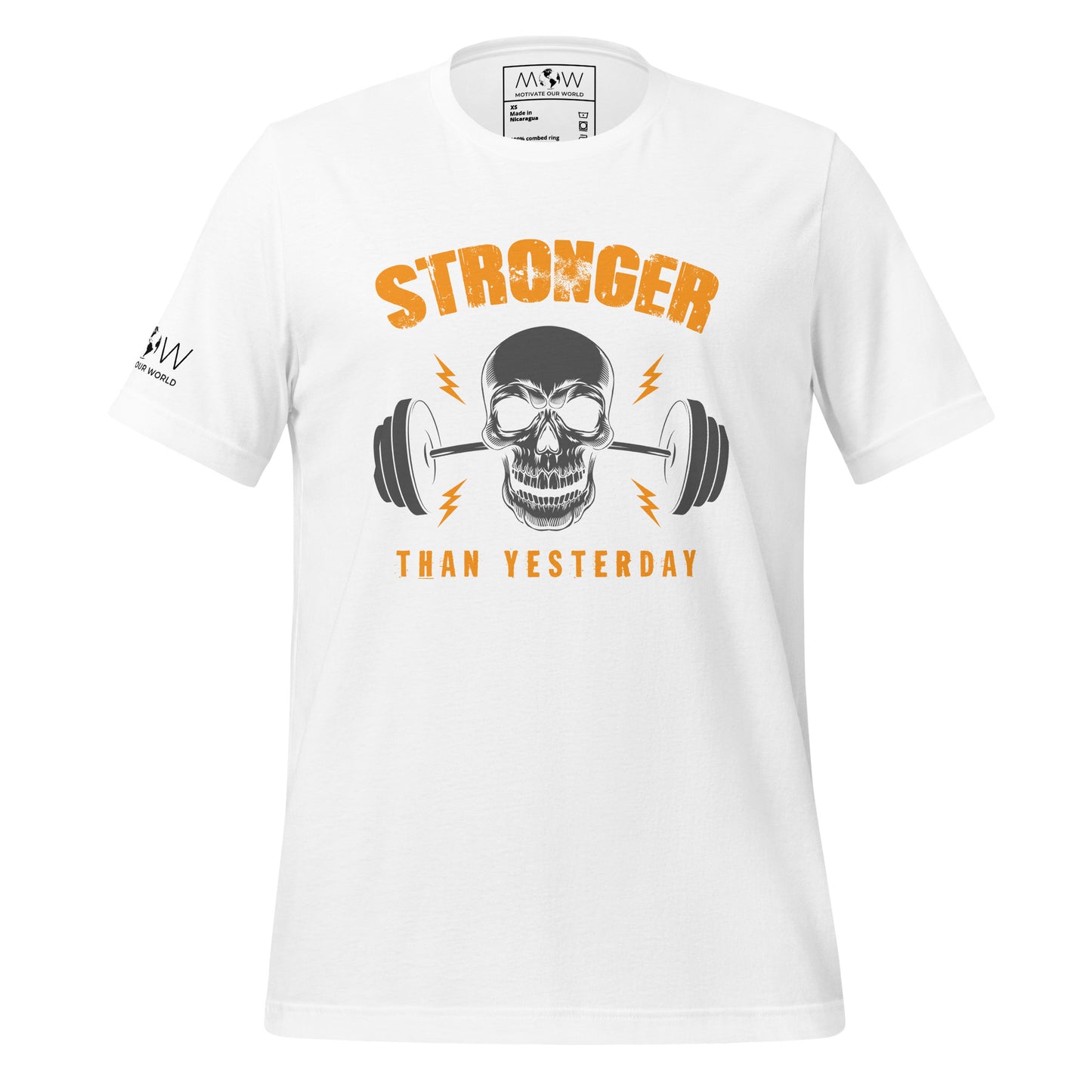 Stronger Than Yesterday Skull Men's Motivational White T-Shirt