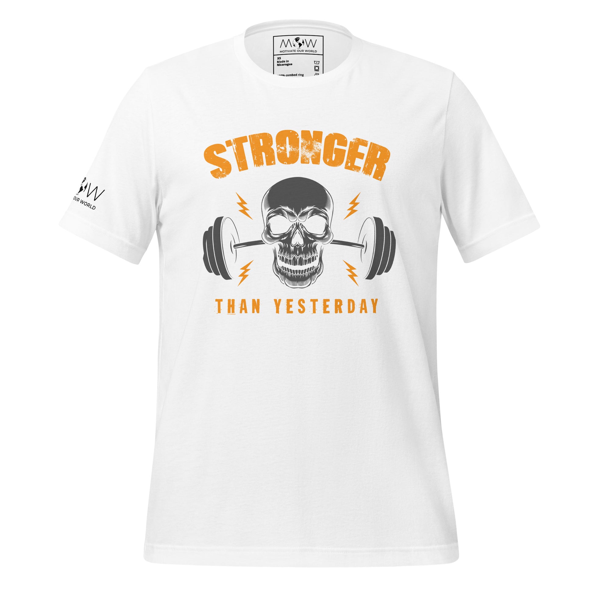 Stronger Than Yesterday Skull Men's Motivational White T-Shirt