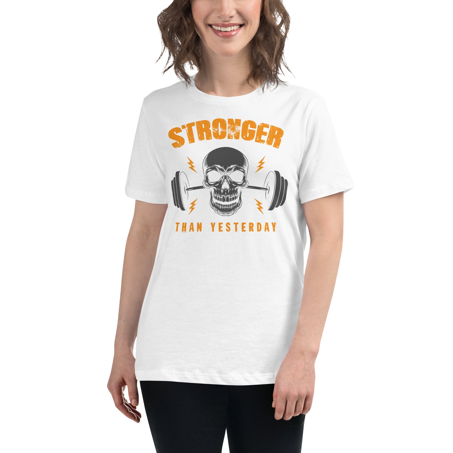 Stronger Than Yesterday Skull White Motivational Women’s T-Shirt
