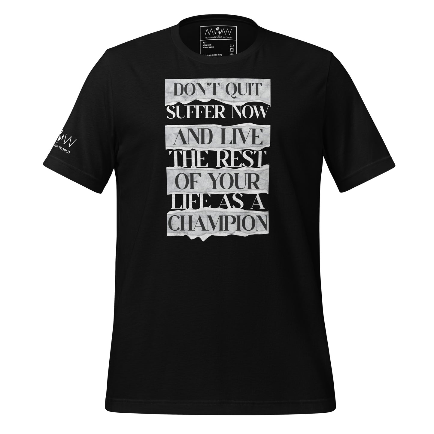 Suffer Now, Champion Forever Men's Motivational Black T-Shirt