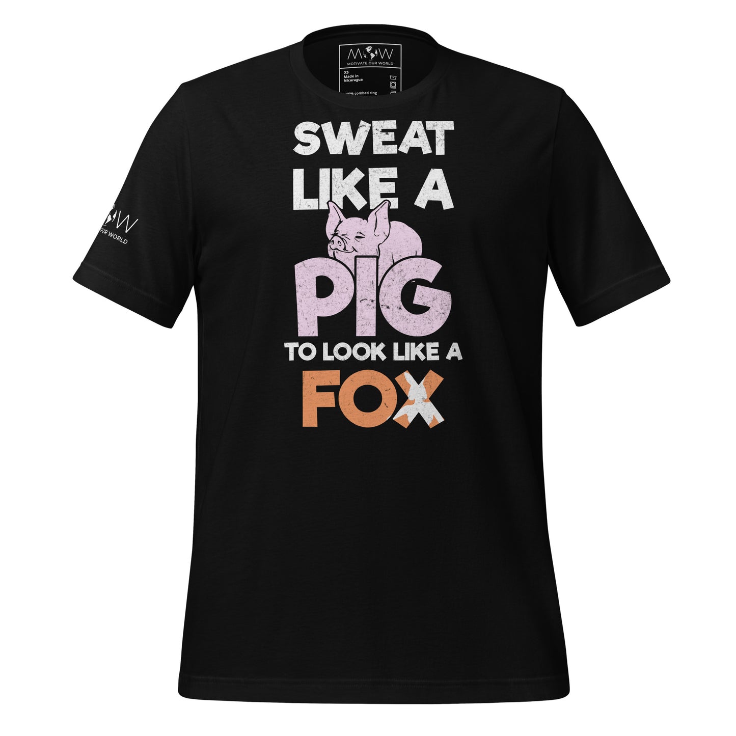 Sweat Like a Pig, Look Like a Fox Men’s Motivational Black T-Shirt