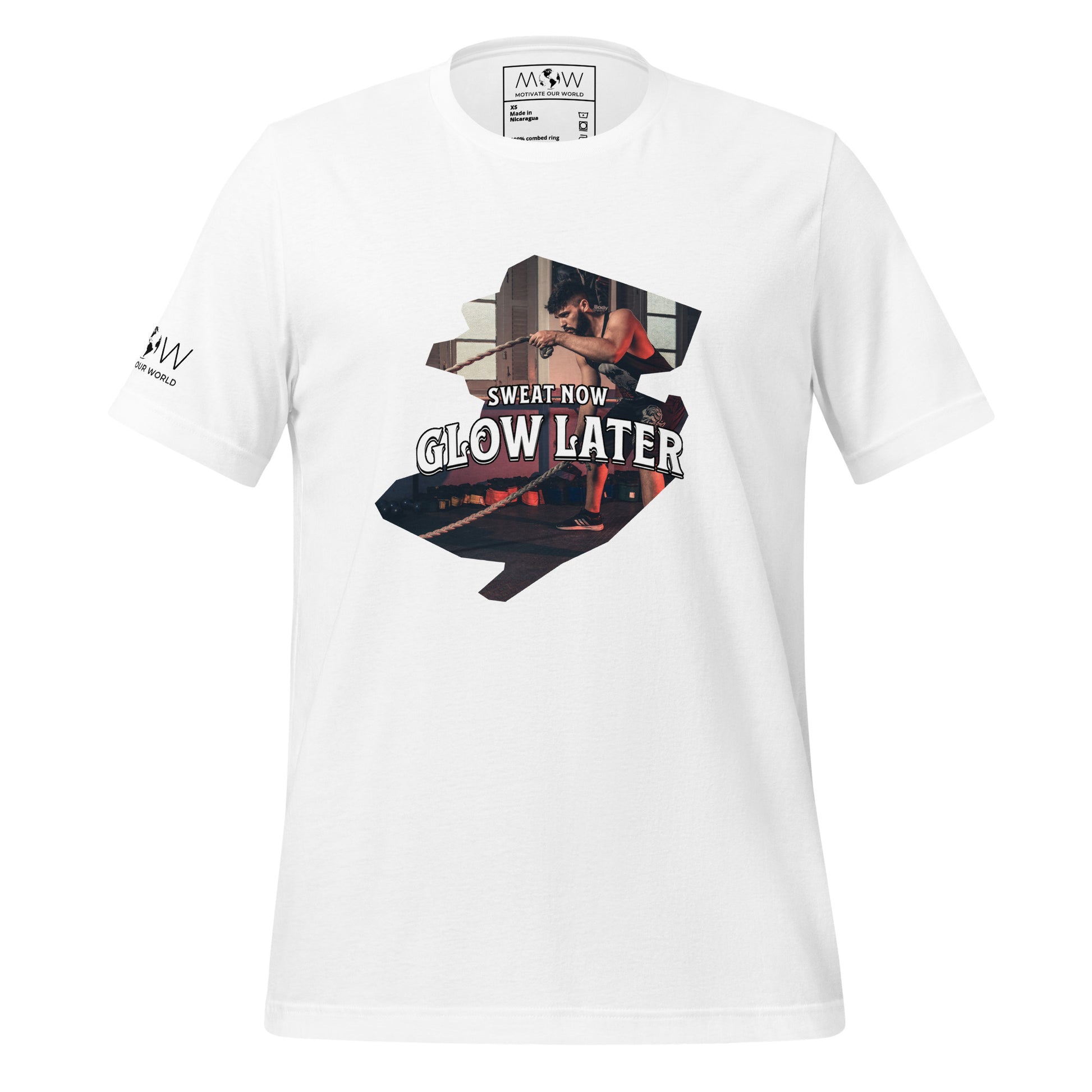 Sweat Now, Glow Later Men's Motivational White T-Shirt