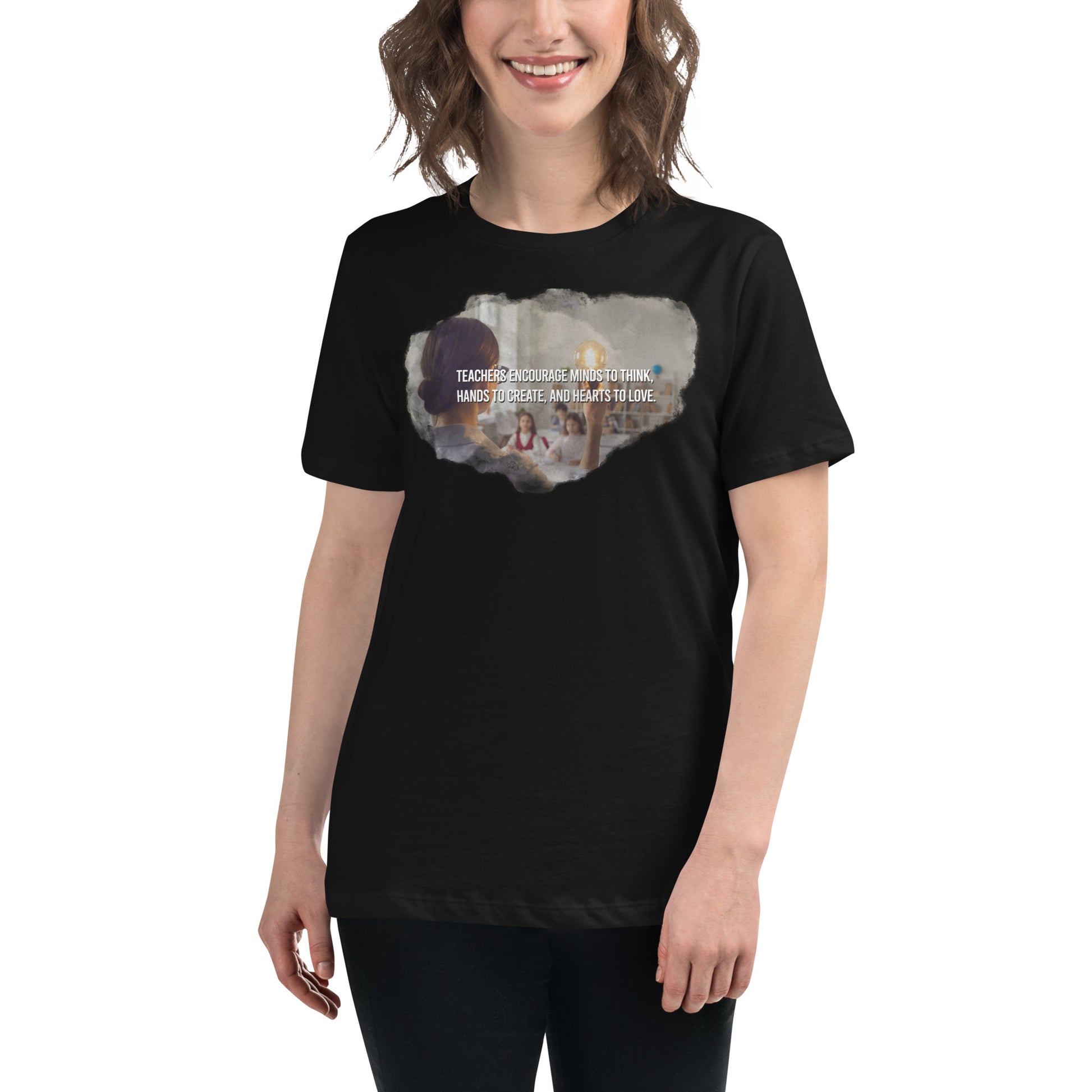 Teachers Encourage Minds - Lightbulb Edition Black Motivational Women’s T-Shirt Lifestyle