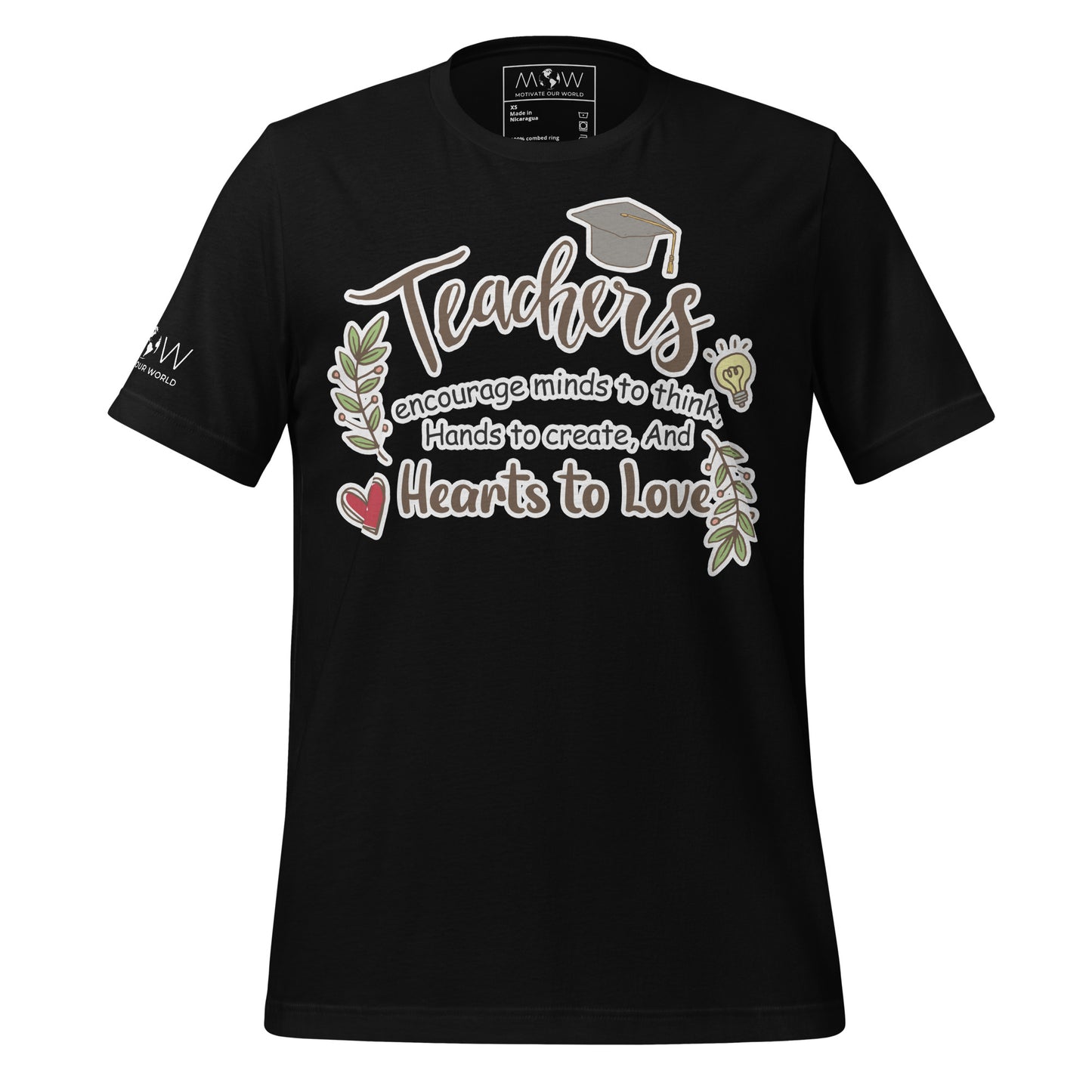 Teachers Encourage Minds, Hands, and Hearts - Illustrated Edition Black Motivational Men's T-Shirt