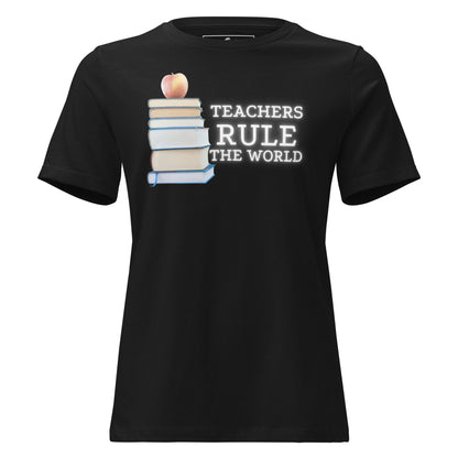 Teachers Rule the World - Books & Apple Black Motivational Women’s T-Shirt
