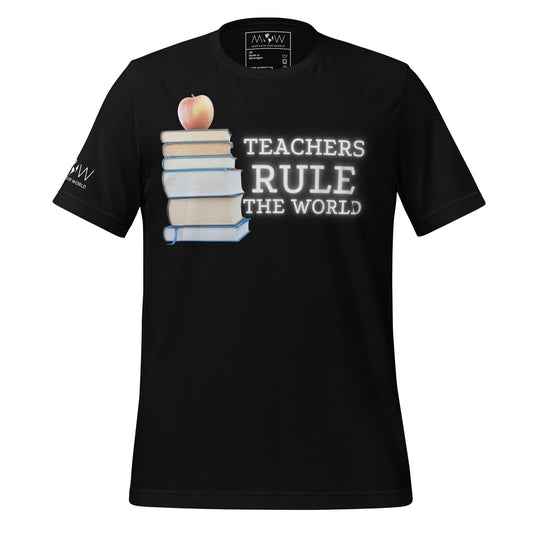 Teachers Rule the World - Books & Apple Men's Motivational Black  T-Shirt