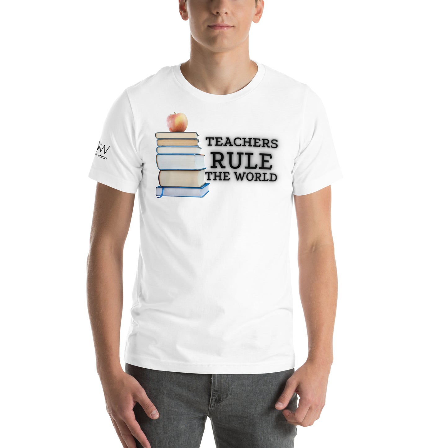 Teachers Rule the World - Books & Apple Men's Motivational White T-Shirt