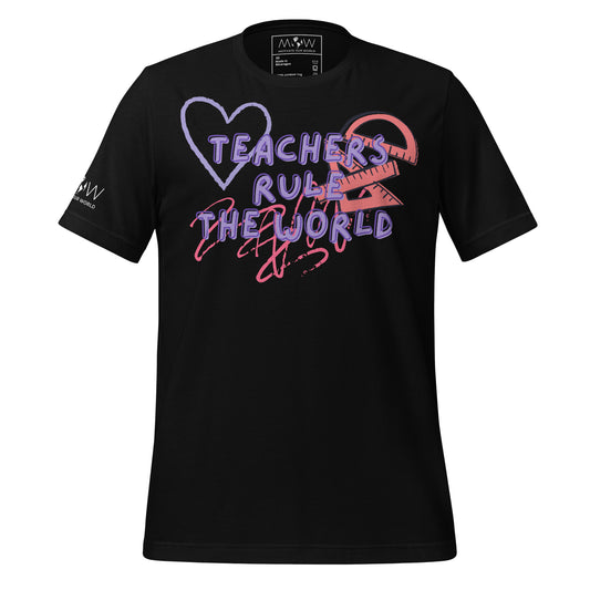 Teachers Rule the World - Heart + Ruler Men's Motivational Black  T-Shirt