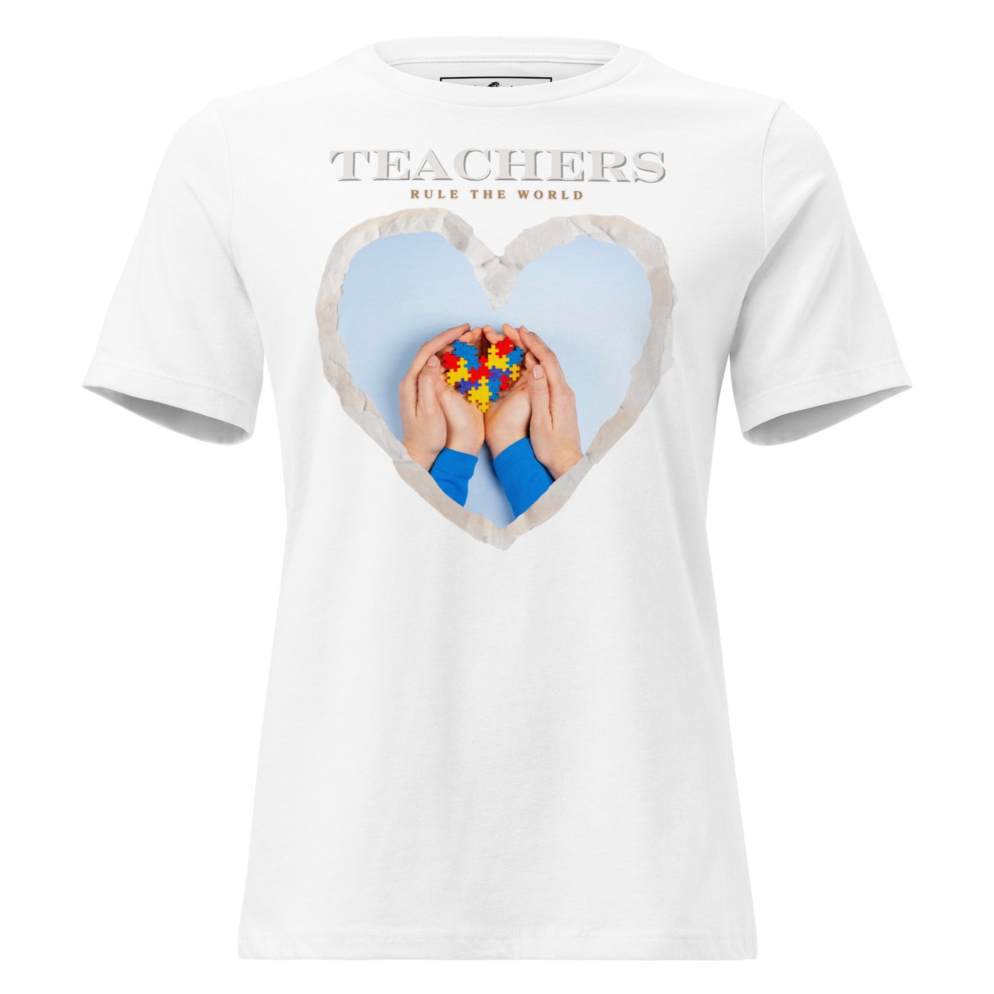 Teachers Rule the World - Puzzle Heart White  Motivational Women’s T-Shirt