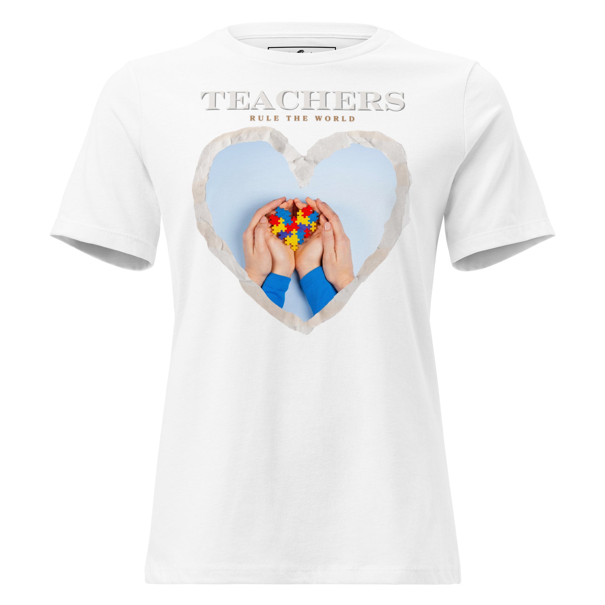 Teachers Rule the World - Puzzle Heart White  Motivational Women’s T-Shirt