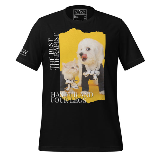 The Best Therapist Has Fur and Four Legs - Adorable Cat and Dog Black Motivational Men's T-Shirt