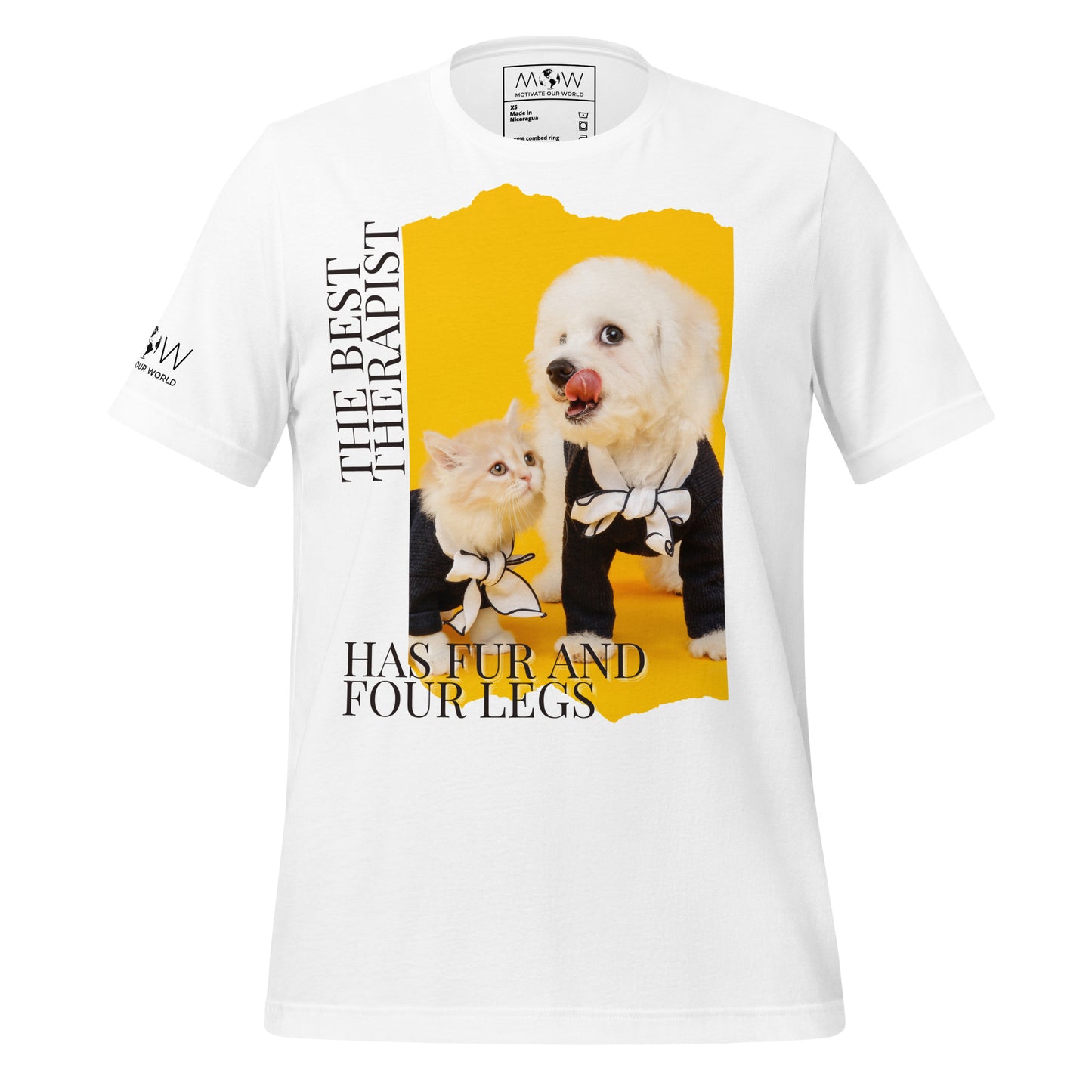 The Best Therapist Has Fur and Four Legs - Adorable Cat and Dog White Motivational Men's T-Shirt