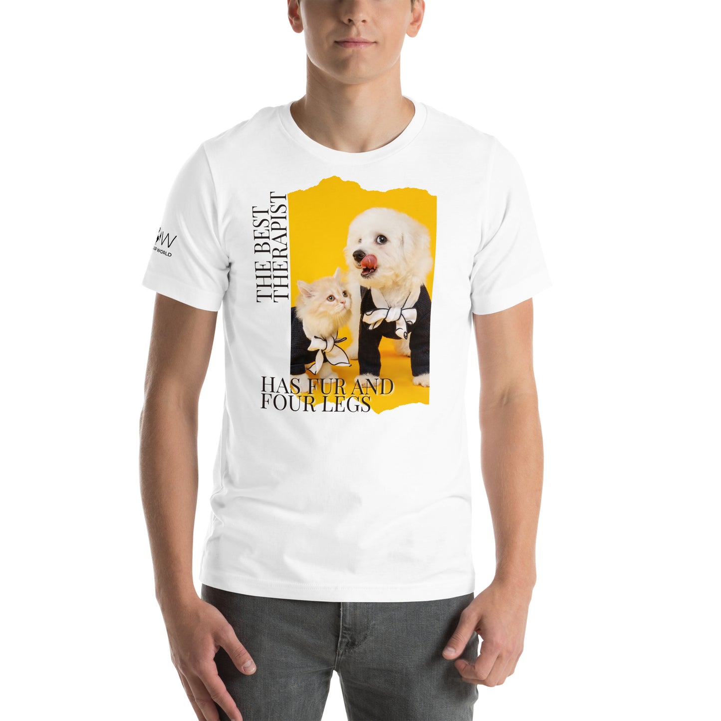 The Best Therapist Has Fur and Four Legs - Adorable Cat and Dog White Motivational Men's T-Shirt