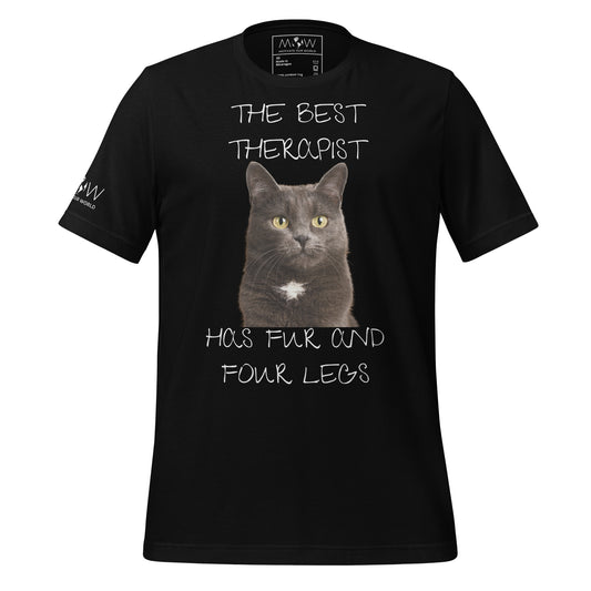 The Best Therapist Has Fur and Four Legs - Cat Black Motivational Men's T-Shirt
