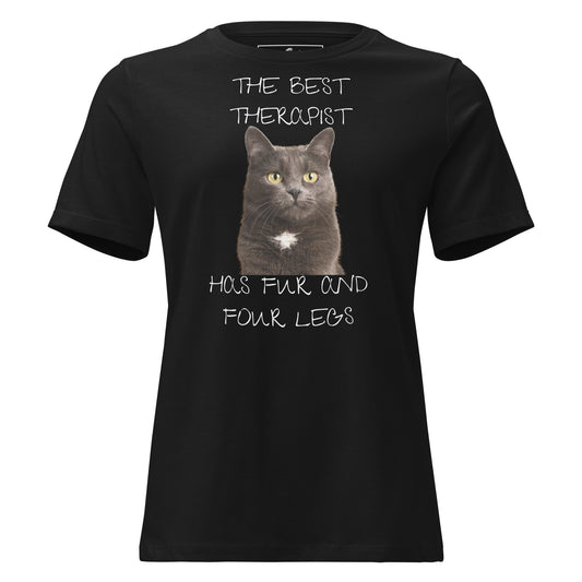 The Best Therapist Has Fur and Four Legs - Cat Black Motivational Women’s T-Shirt
