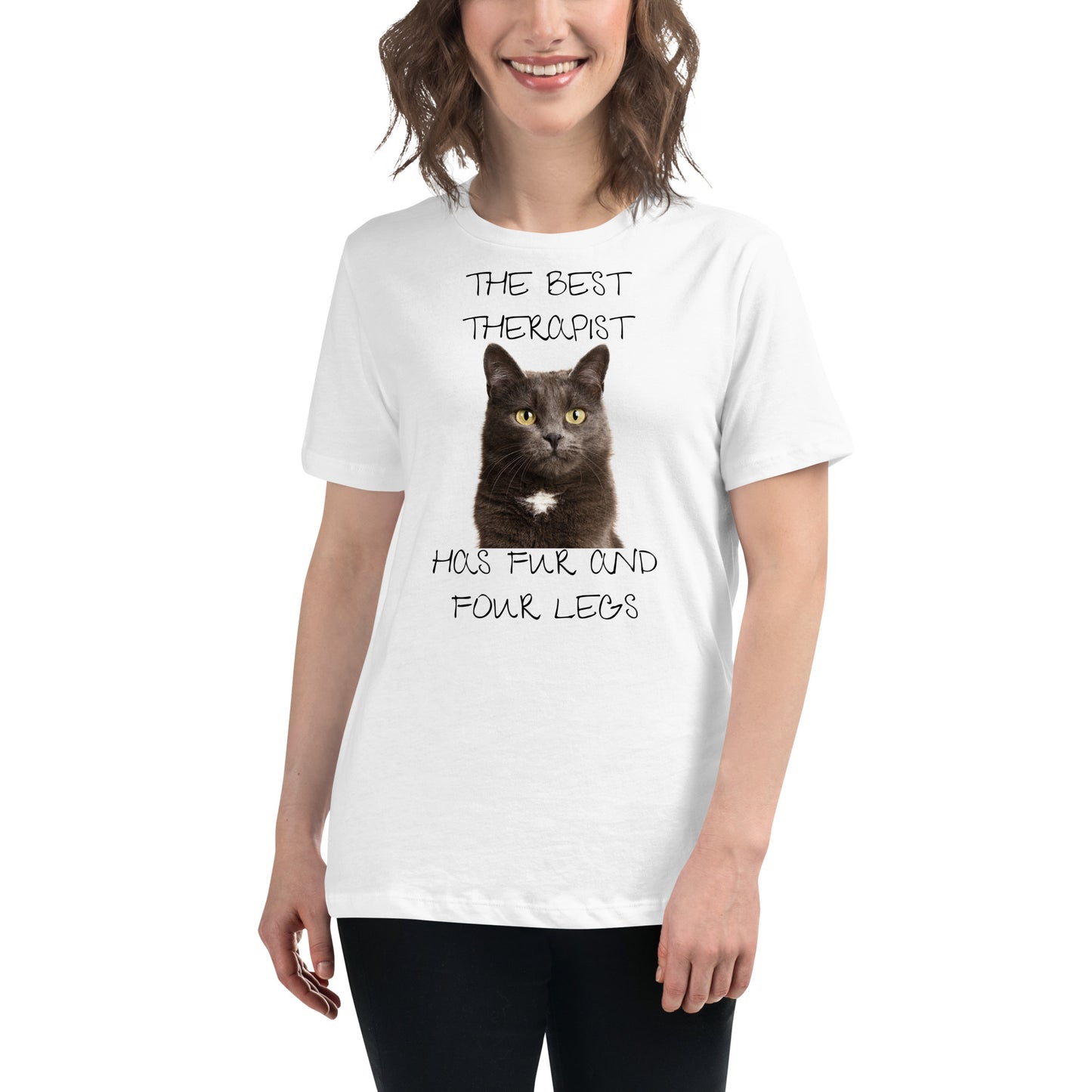 The Best Therapist Has Fur and Four Legs - Cat White Motivational Women’s T-Shirt Lifestyle