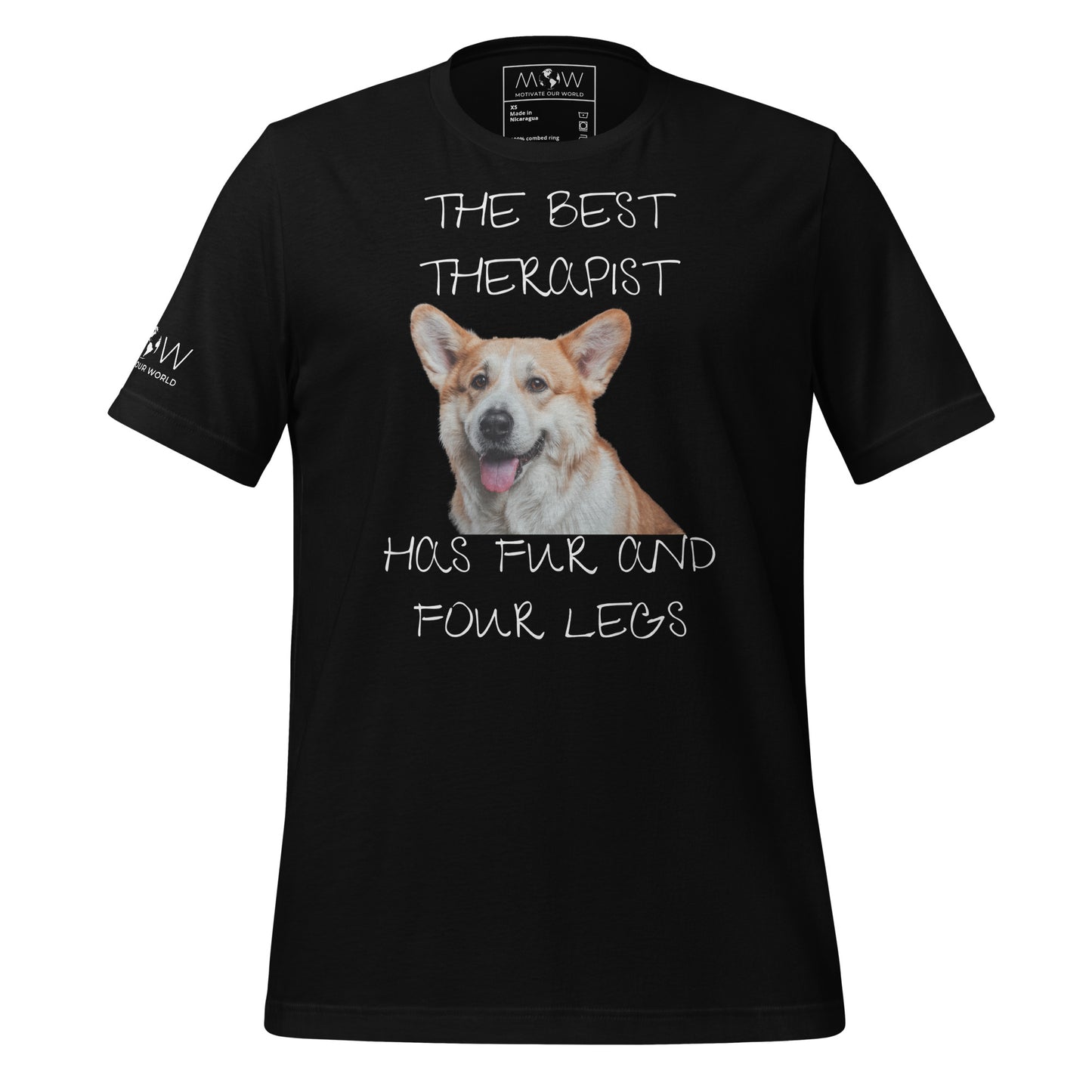 The Best Therapist Has Fur and Four Legs - Corgi Black Motivational Men's T-Shirt