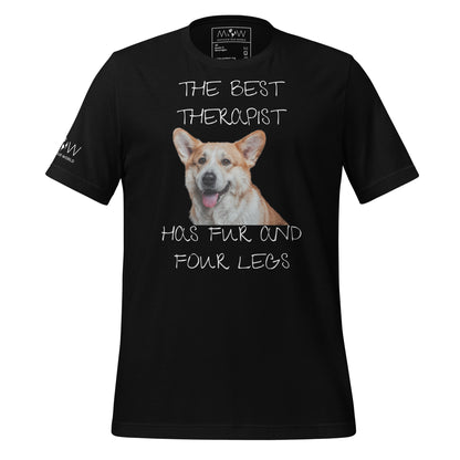 The Best Therapist Has Fur and Four Legs - Corgi Black Motivational Men's T-Shirt