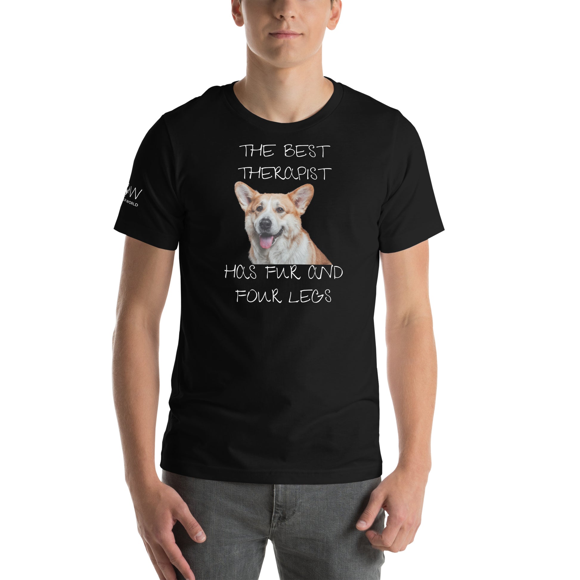 The Best Therapist Has Fur and Four Legs - Corgi Black Motivational Men's T-Shirt
