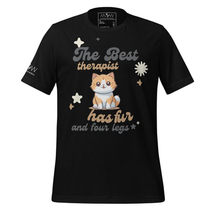 The Best Therapist Has Fur and Four Legs - Cute Cat Black Motivational Men's T-Shirt