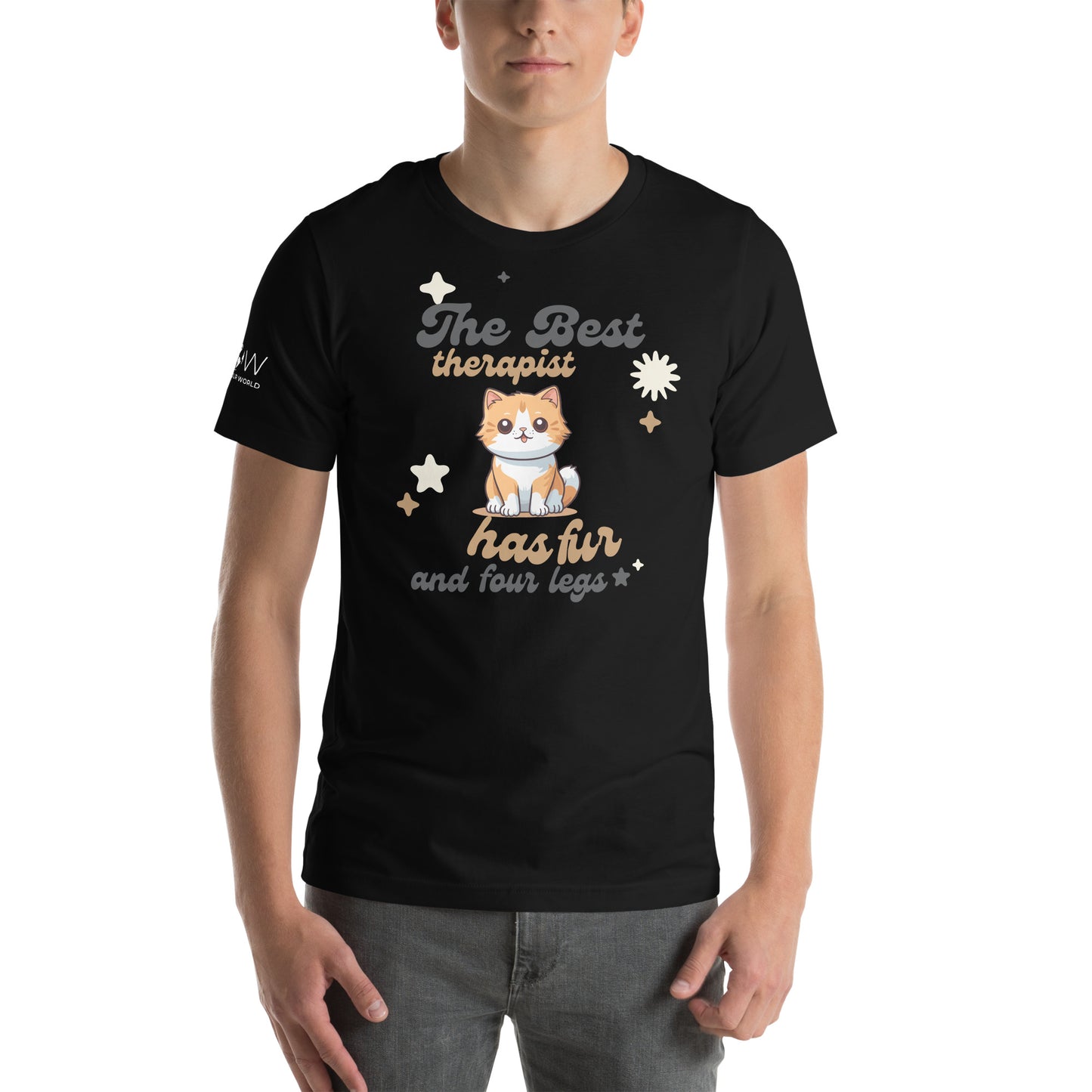 The Best Therapist Has Fur and Four Legs - Cute Cat Black Motivational Men's T-Shirt