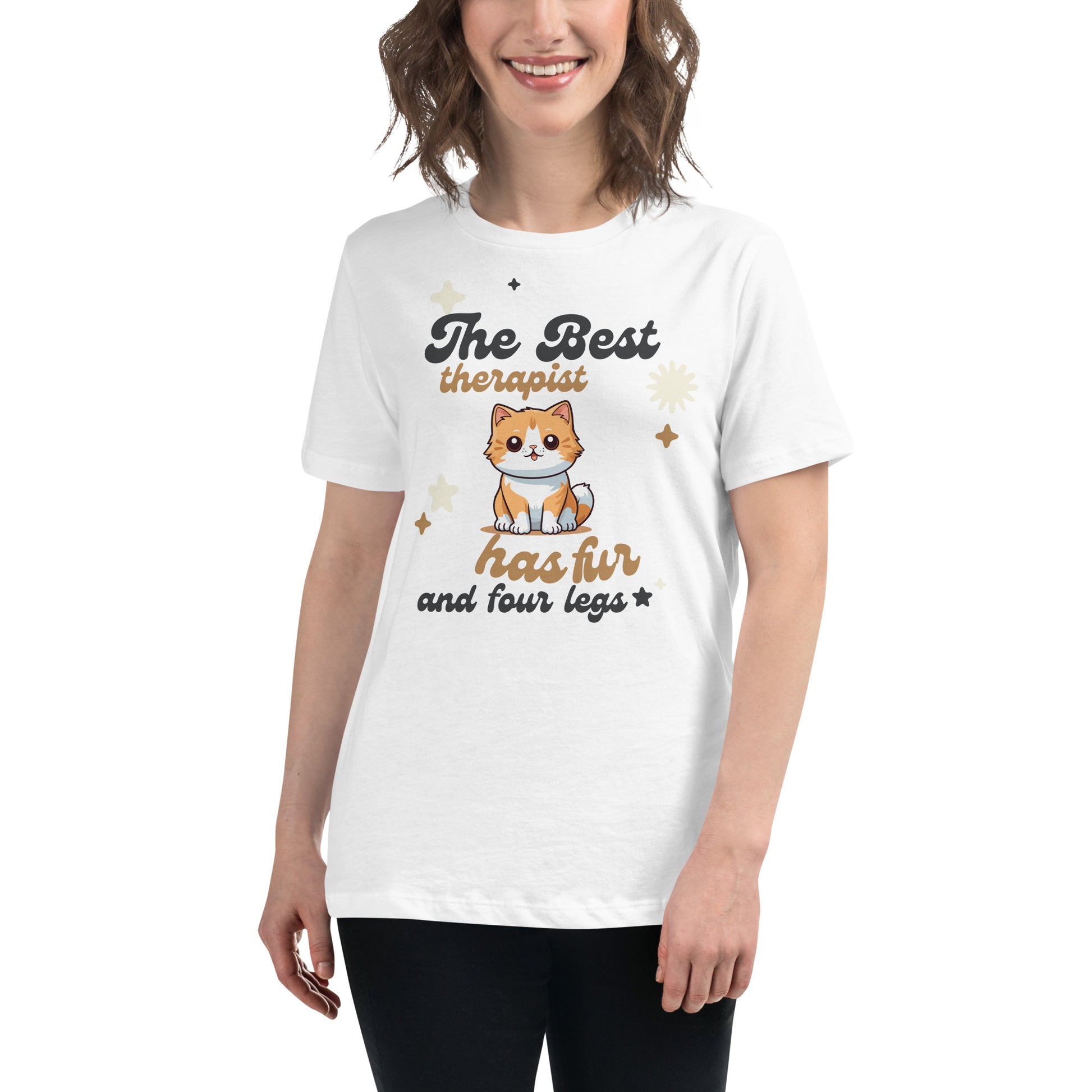 The Best Therapist Has Fur and Four Legs - Cute Cat White Motivational Women’s T-Shirt Lifestyle