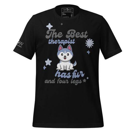 The Best Therapist Has Fur and Four Legs - Cute Dog Black Motivational Men's T-Shirt