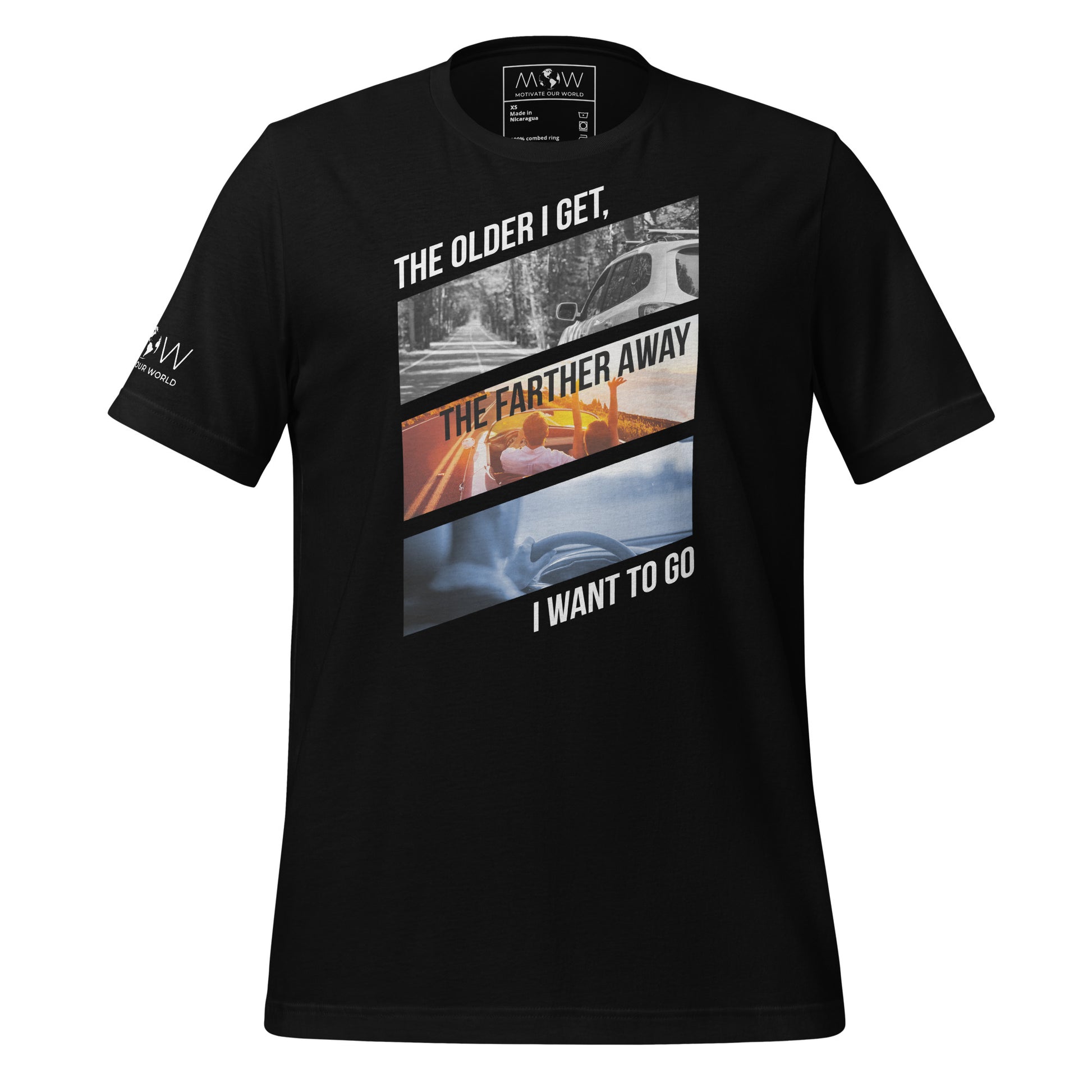 "The Farther Away I Want to Go" Men's Motivational Black T-Shirt