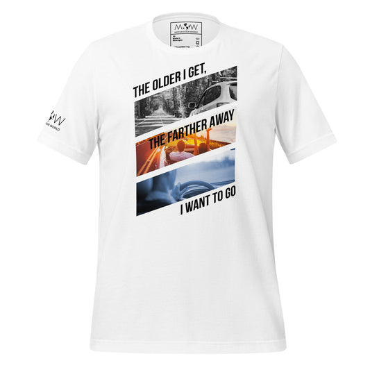 "The Farther Away I Want to Go" Men's Motivational White T-Shirt