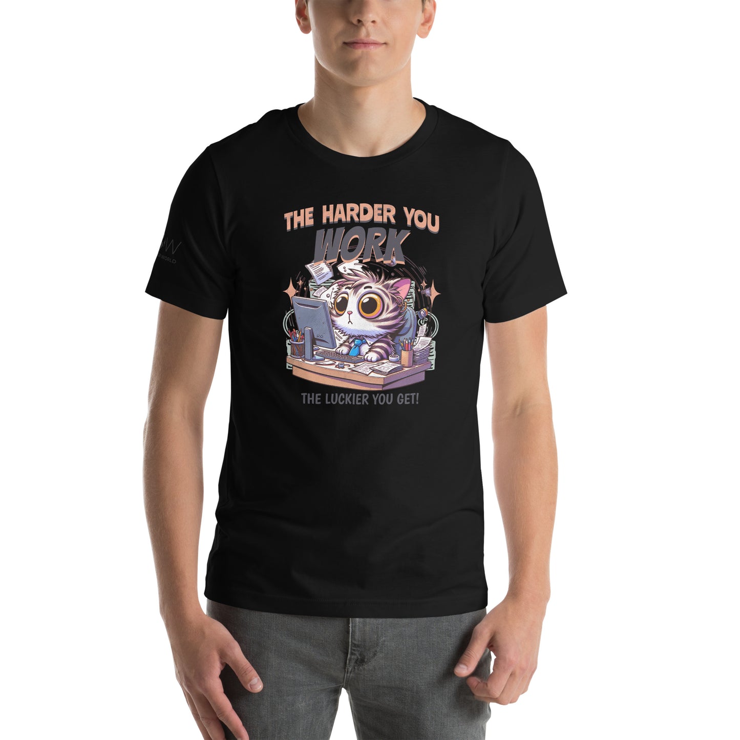 The Harder You Work, The Luckier You Get Cat Men's Motivational Black T-Shirt