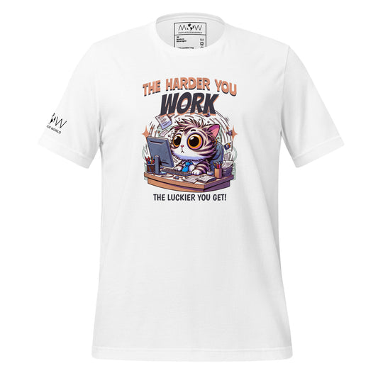 The Harder You Work, The Luckier You Get Cat Men's Motivational White T-Shirt
