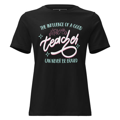 The Influence of a Good Teacher – Neon School Icons Black Motivational Women’s T-Shirt