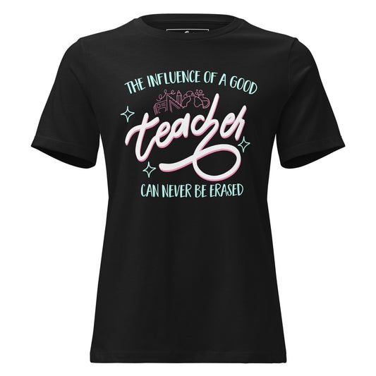 The Influence of a Good Teacher – Neon School Icons Black Motivational Women’s T-Shirt