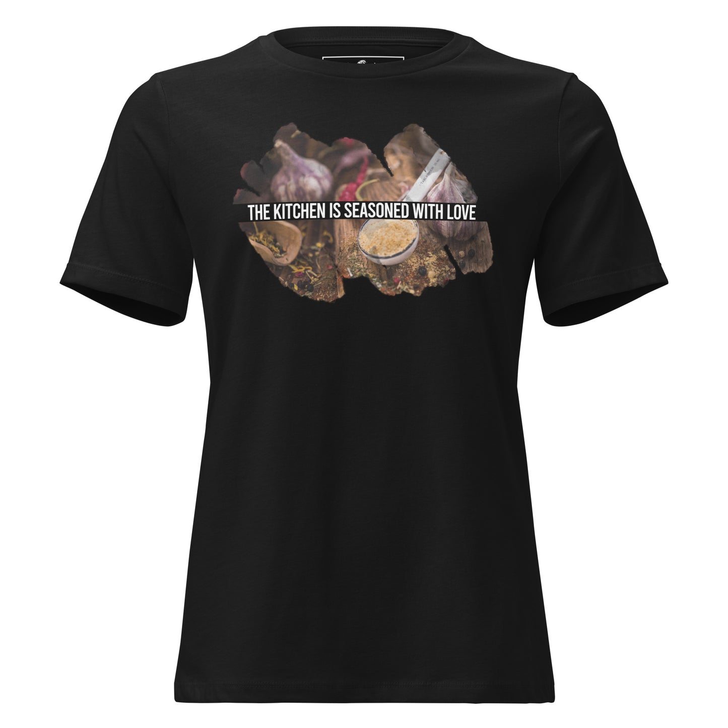 The Kitchen Is Seasoned With Love Garlic Spices Black Motivational Women’s T-Shirt