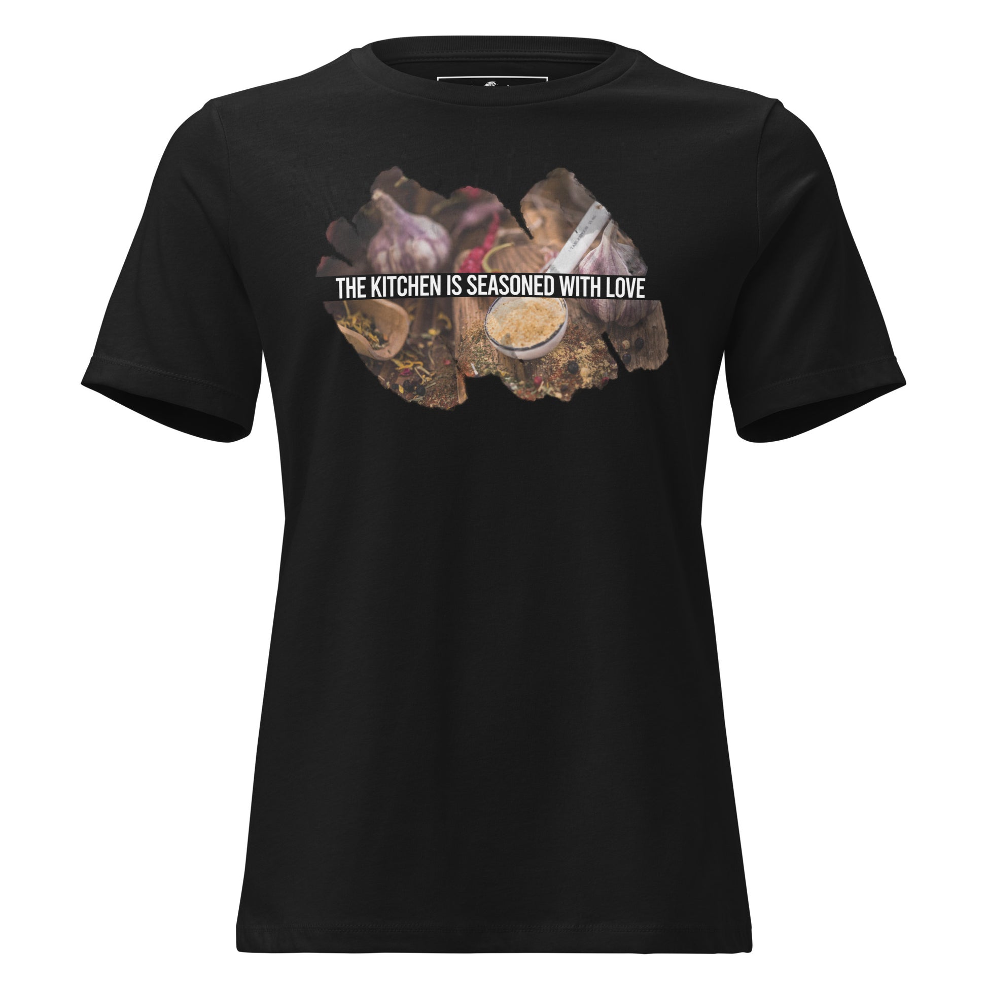 The Kitchen Is Seasoned With Love Garlic Spices Black Motivational Women’s T-Shirt