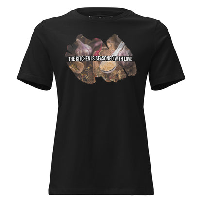 The Kitchen Is Seasoned With Love Garlic Spices Black Motivational Women’s T-Shirt