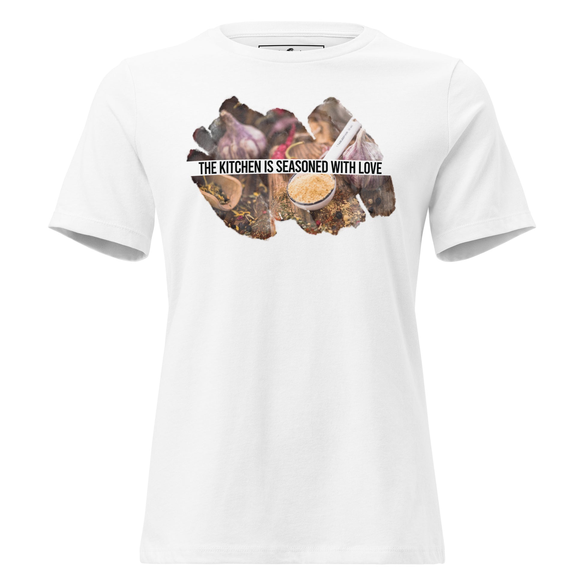 The Kitchen Is Seasoned With Love Garlic Spices White Motivational Women’s T-Shirt