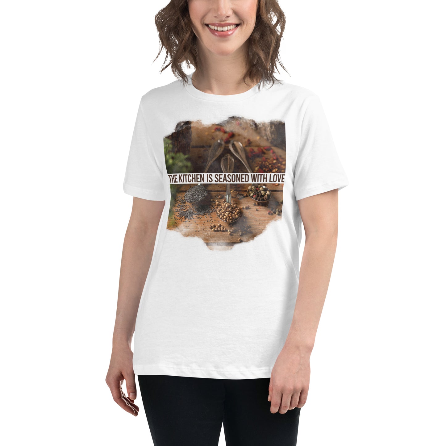 The Kitchen Is Seasoned With Love Spice Spoons White Motivational Women’s T-Shirt Lifestyle