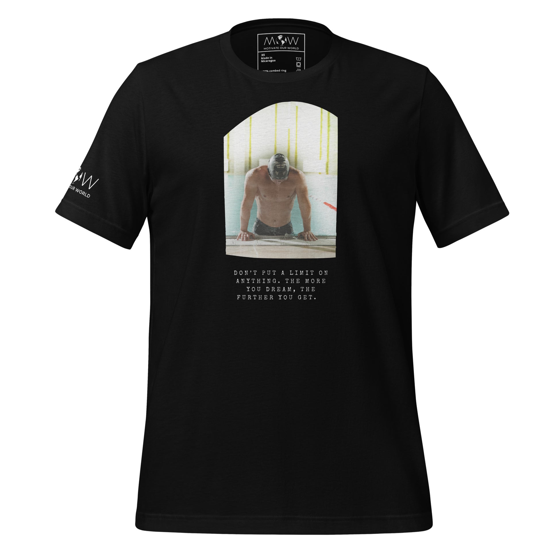 "The More You Dream, The Farther You Get" Swimmer Men's Motivational Black T-Shirt