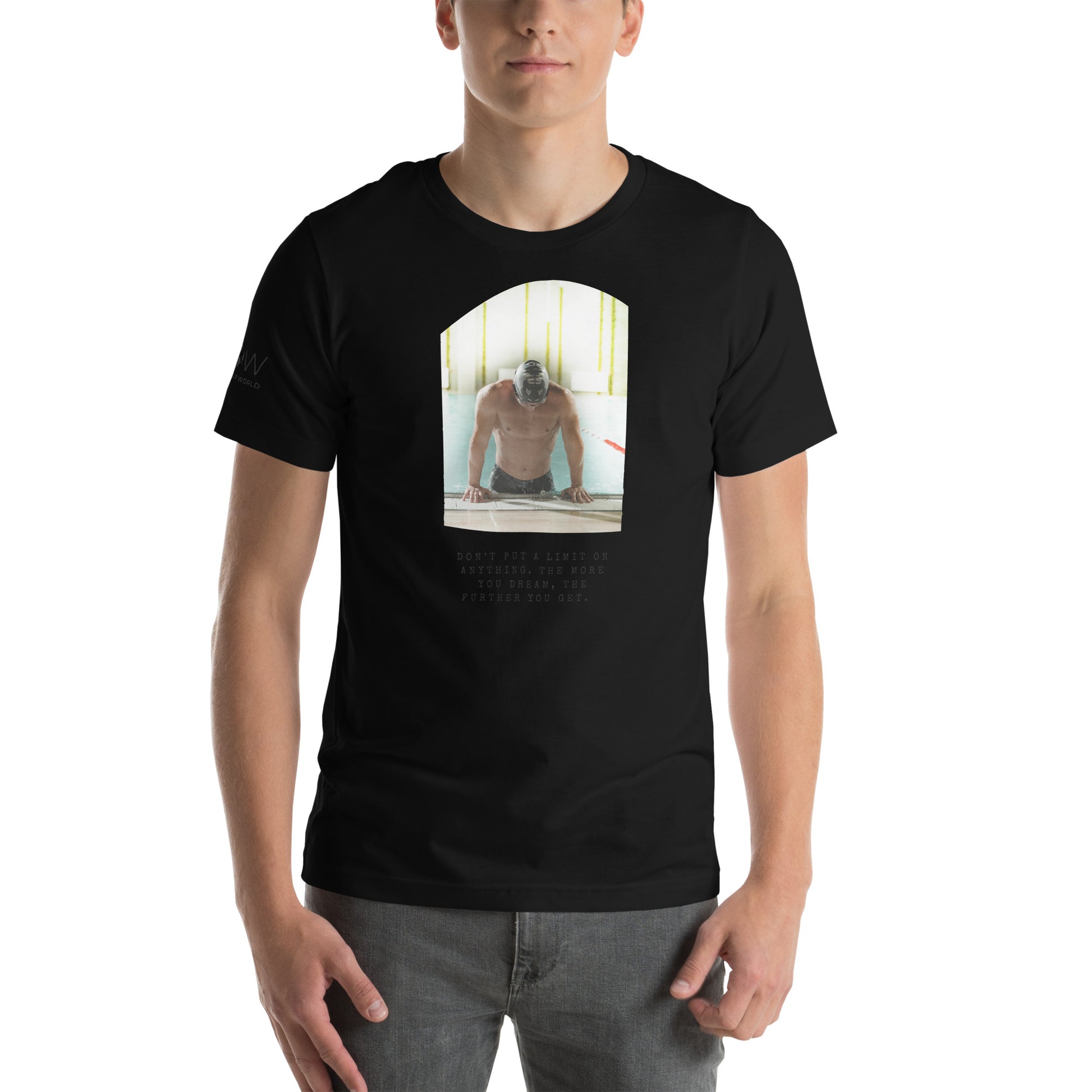 "The More You Dream, The Farther You Get" Swimmer Men's Motivational Black T-Shirt