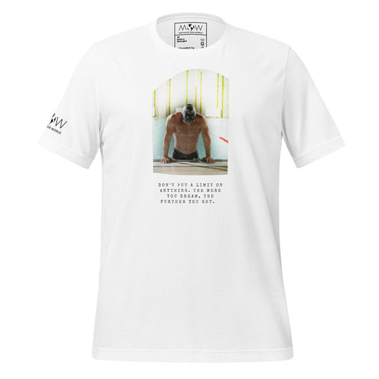 "The More You Dream, The Farther You Get" Swimmer Men's Motivational White T-Shirt