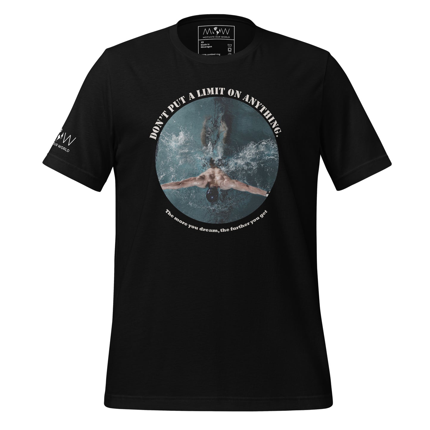 "The More You Dream, The Farther You Get" Swimmer's Strength Men's Motivational Black T-Shirt