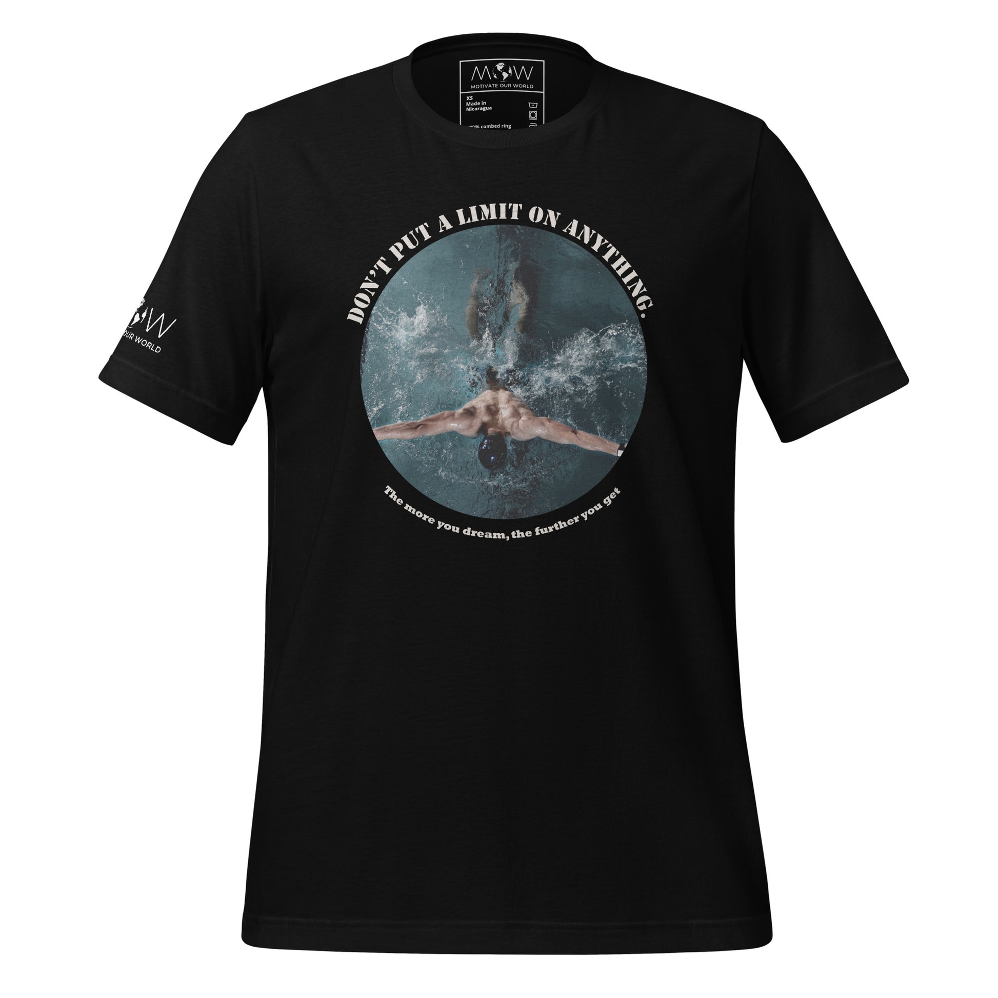 "The More You Dream, The Farther You Get" Swimmer's Strength Men's Motivational Black T-Shirt