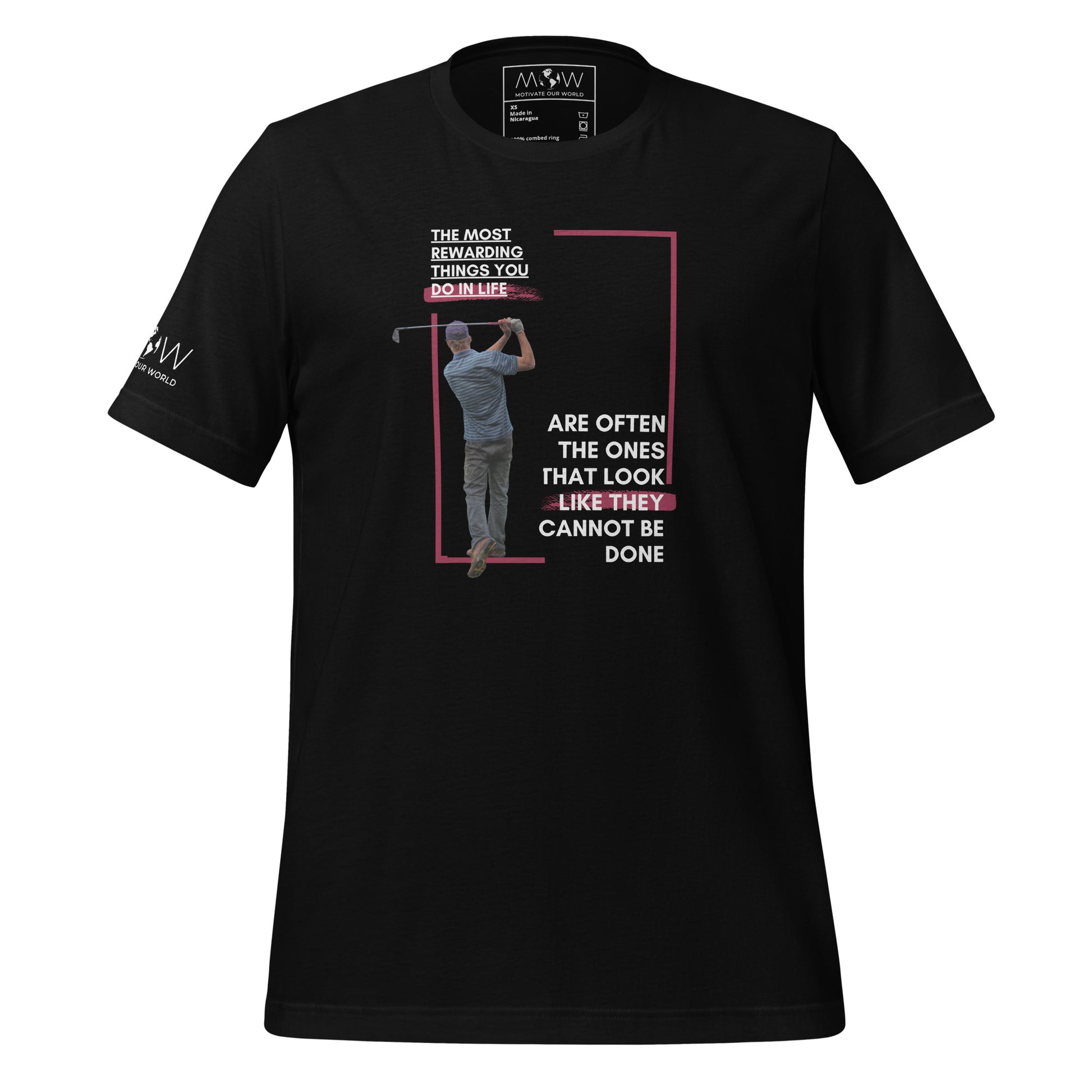 "The Most Rewarding Things in Life" Golf Men's Motivational Black T-Shirt
