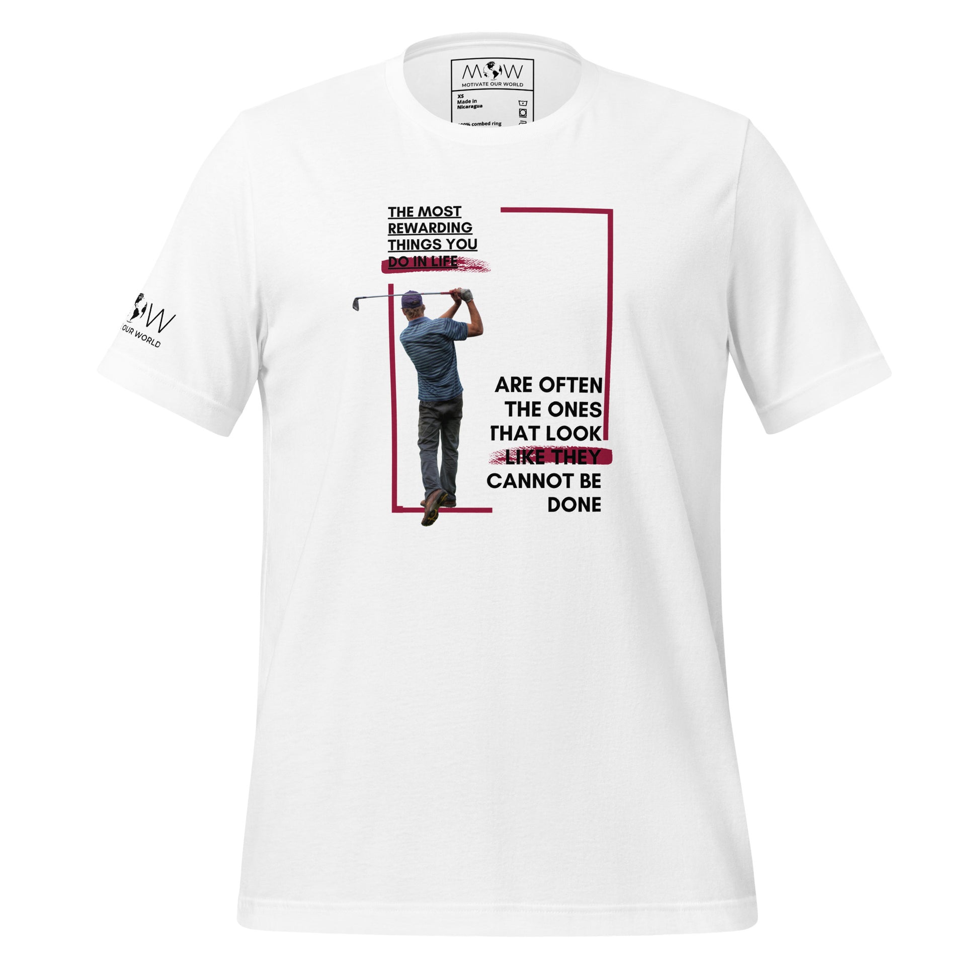 "The Most Rewarding Things in Life" Golf Men's Motivational White T-Shirt